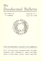 Duodecimal Bulletin Whole No 41 | Vol 25 No 1 Duodecimal Bulletin Whole No 41 | Vol 25 No 1