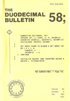 Duodecimal Bulletin Whole No 58 | Vol 30 No 3 Duodecimal Bulletin Whole No 58 | Vol 30 No 3